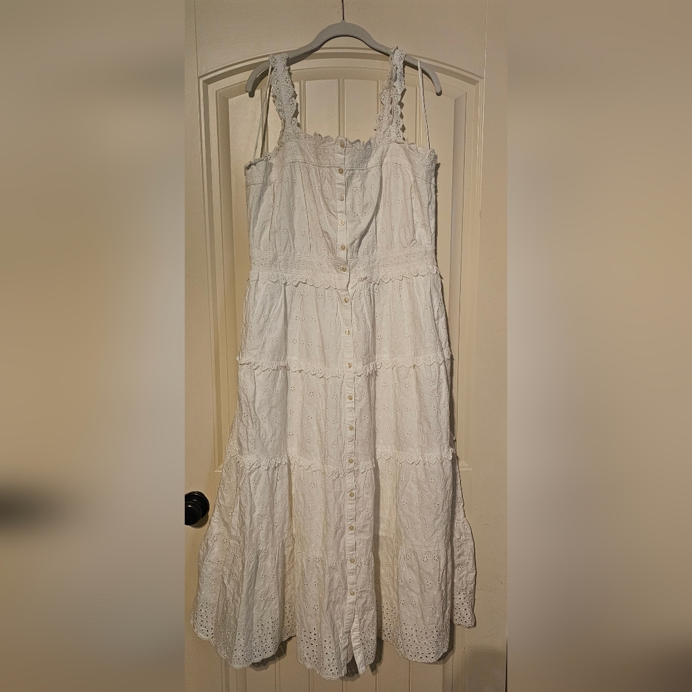 NWT Gap X Doen Eyelet Tiered Midi Dress in White, Size L - Picture 4 of 7